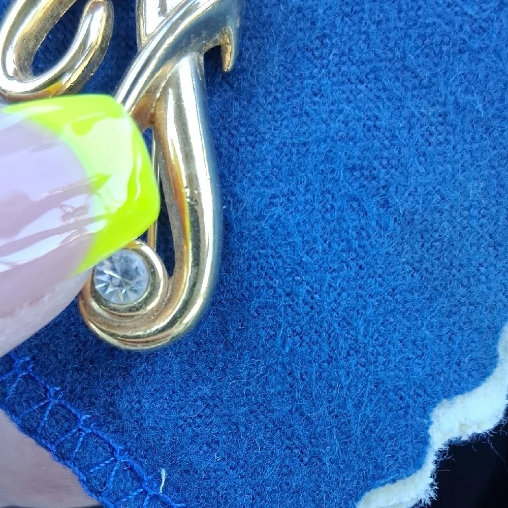 Monet Gold-Tone Script 'F' Brooch with Clear Stone
